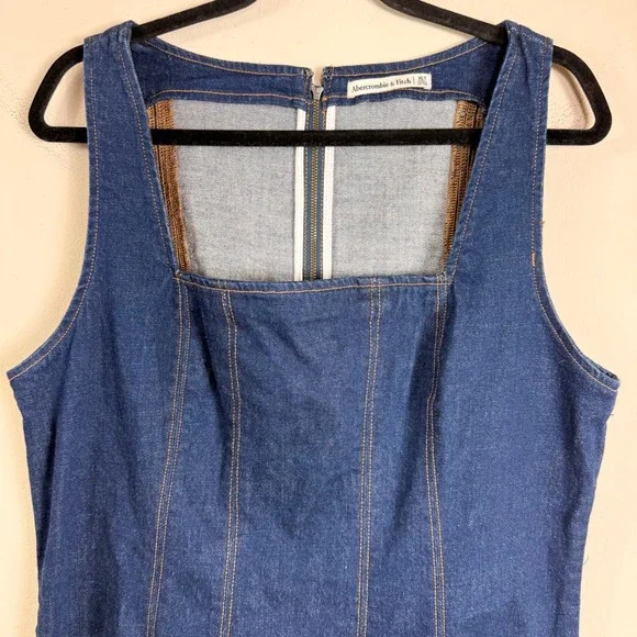 Abercrombie & Fitch Mila Dark Wash Denim Square Neck Mini Dress Size XL Tall - Picture 7 of 14